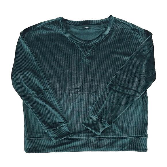 Lou & Grey Ribbed Velour 2-Piece Sweatshirt & Jogger Sz S PLUSH Loungewear Green - Picture 6 of 13